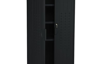 Rough n Ready Storage Cabinet, Three-Shelf, 33w x 18d x 66h, Black