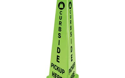 Trivu 3-Sided Curbside Pickup Here Sign, Fluorescent Green, 14.75 X 12.7 X 40, Plastic