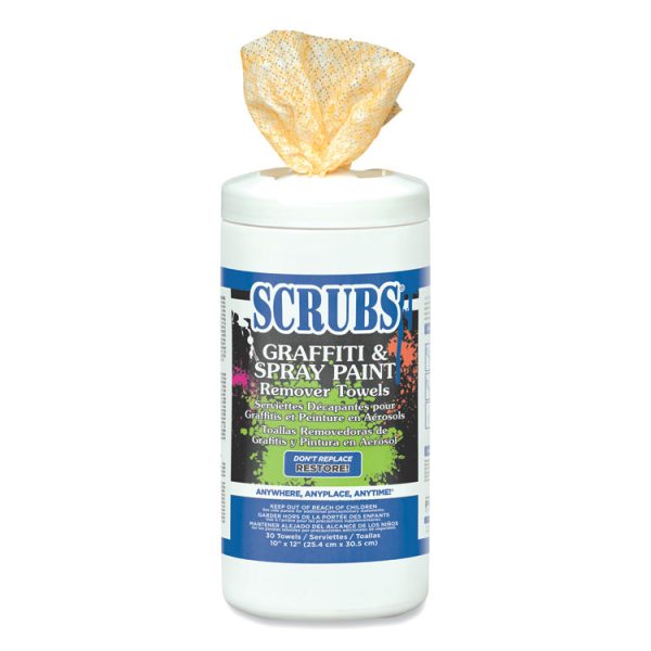 Graffiti and Paint Remover Towels, Citrus, 10 x 12, Neutral Scent, Orange on White, 30/Canister, 6 Canisters/Carton