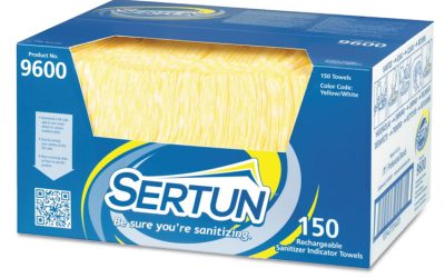 Color-Changing Rechargeable Sanitizer Towels, 1-Ply, 13.5 x 18, Unscented, Yellow/White/Blue, 150/Carton