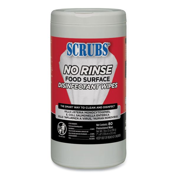 No Rinse Food Surface Disinfectant Wipes, 1-Ply, 7 x 8, Unscented, White, 80/Canister, 6/Carton - Image 2