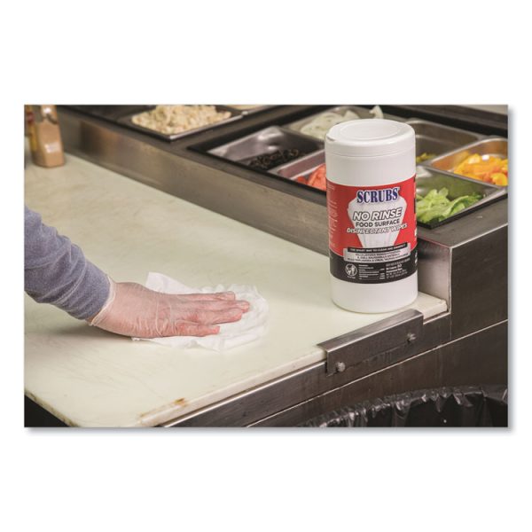 No Rinse Food Surface Disinfectant Wipes, 1-Ply, 7 x 8, Unscented, White, 80/Canister, 6/Carton - Image 3