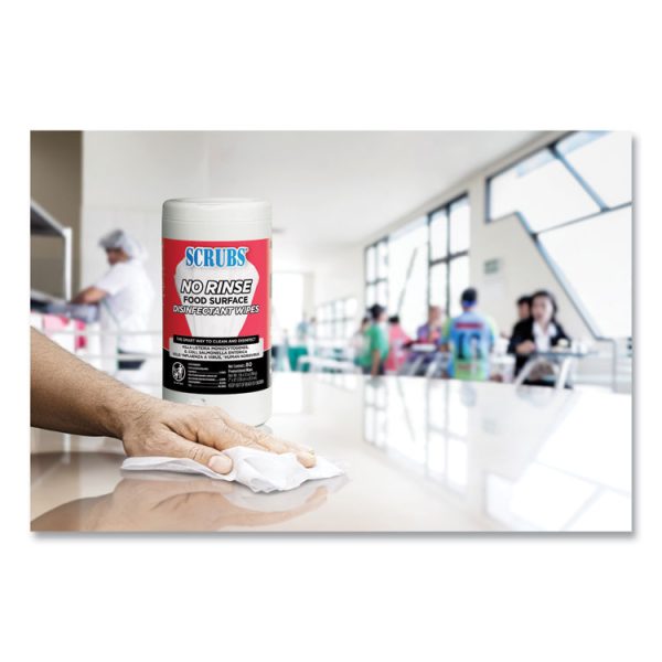 No Rinse Food Surface Disinfectant Wipes, 1-Ply, 7 x 8, Unscented, White, 80/Canister, 6/Carton - Image 4