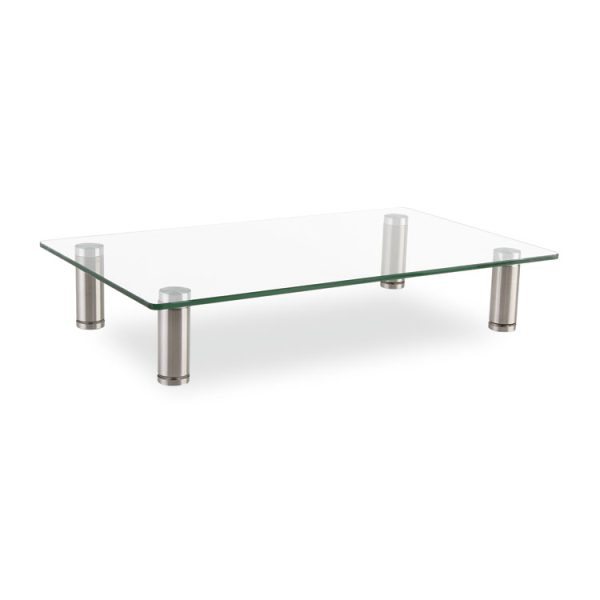 Adjustable Tempered Glass Monitor Riser, 15.75" X 9.5" X 3" To 3.5", Clear/silver, Supports 44 Lbs
