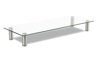 Adjustable Tempered Glass Monitor Riser, 22.75″ X 8.25″ X 3″ To 3.5″, Clear/silver