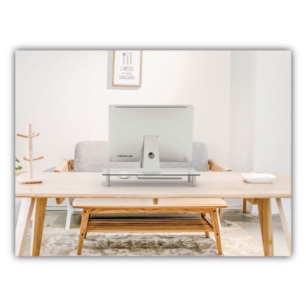 Adjustable Tempered Glass Monitor Riser, 22.75" X 8.25" X 3" To 3.5", Clear/silver - Image 4