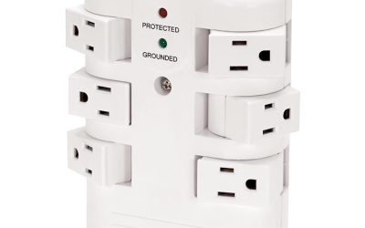 Wall Mount Surge Protector, 6 AC Outlets, 2,160 J, White