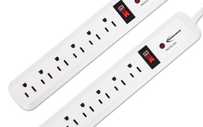 Surge Protector, 6 AC Outlets, 4 ft Cord, 540 J, White, 2/Pack