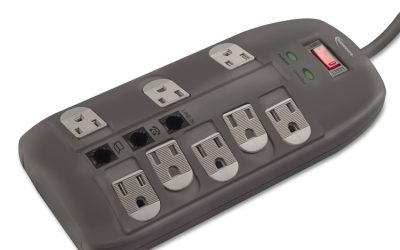 Surge Protector, 8 AC Outlets, 6 ft Cord, 2,160 J, Black