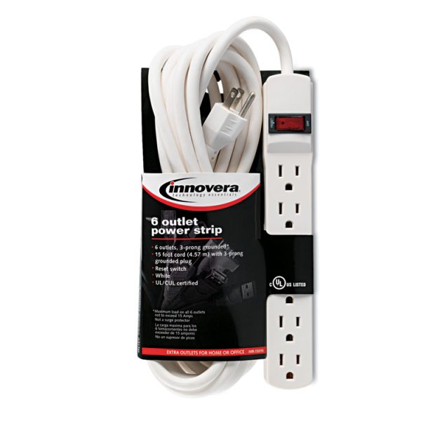 Power Strip, 6 Outlets, 15 ft Cord, Ivory - Image 3