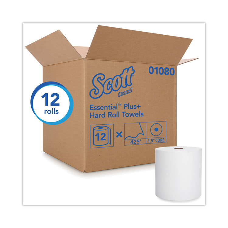 Hard Roll Paper Towels with Premium Absorbency Pockets, 1-Ply, 8" x 425 ft, 1.5" Core, White, 12 Rolls/Carton - Image 4