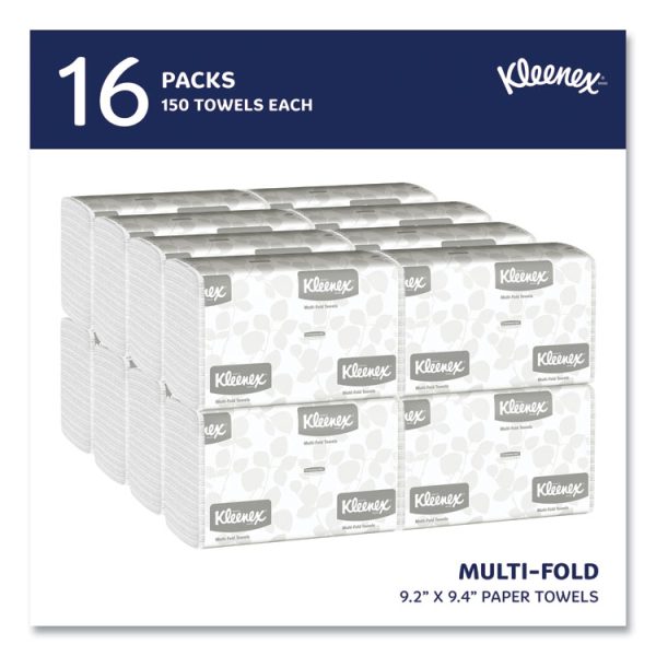 Multi-Fold Paper Towels, 1-Ply, 9.2 x 9.4, White, 150/Pack, 16 Packs/Carton - Image 2