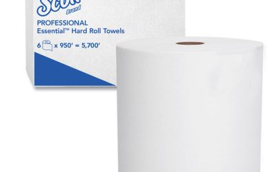 Essential High Capacity Hard Roll Towels for Business, Absorbency Pockets, 1-Ply, 8″ x 950 ft, 1.75″ Core, White, 6 Rolls/CT