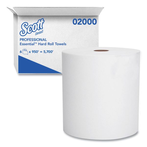 Essential High Capacity Hard Roll Towels for Business, Absorbency Pockets, 1-Ply, 8" x 950 ft, 1.75" Core, White, 6 Rolls/CT