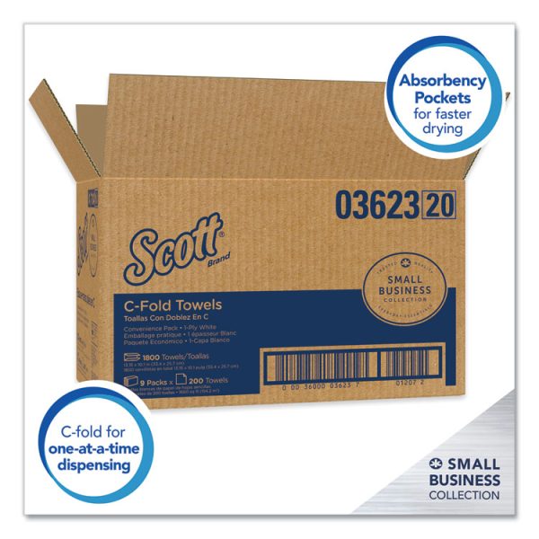 Essential C-Fold Towels for Business, Convenience Pack, 1-Ply, 10.13 x 13.15, White, 200/Pack, 9 Packs/Carton - Image 5