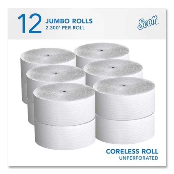 Essential Coreless JRT, Septic Safe, 1-Ply, White, 3.75 x 2,300 ft, 12 Rolls/Carton - Image 2