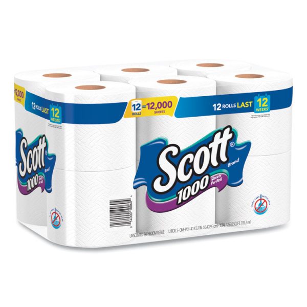 Toilet Paper, Septic Safe, 1-Ply, White, 1,000 Sheets/Roll, 12 Rolls/Pack, 4 Pack/Carton - Image 2