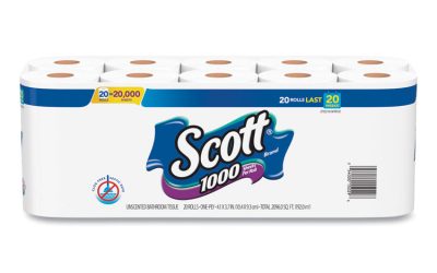 1000 Bathroom Tissue, Septic Safe, 1-Ply, White, 1,000 Sheet/Roll, 20/Pack