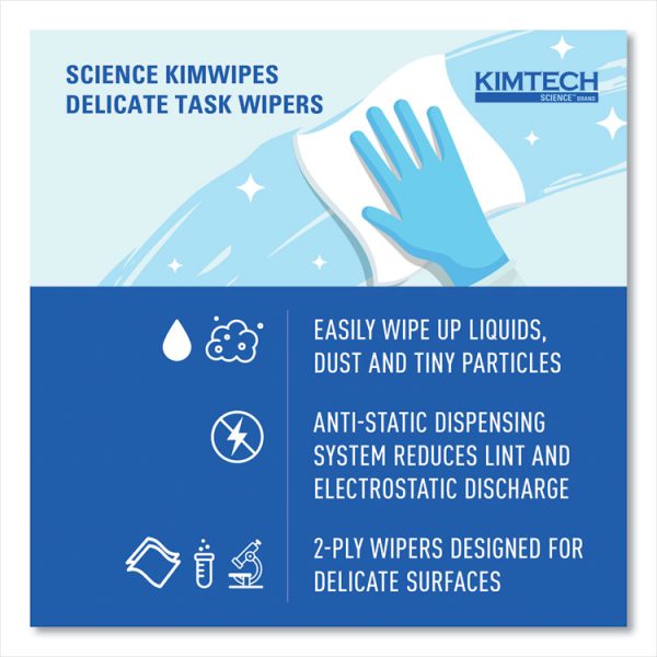 Kimwipes Delicate Task Wipers, 2-Ply, 14.7 x 16.6, Unscented, White, 92/Box, 15 Boxes/Carton - Image 8