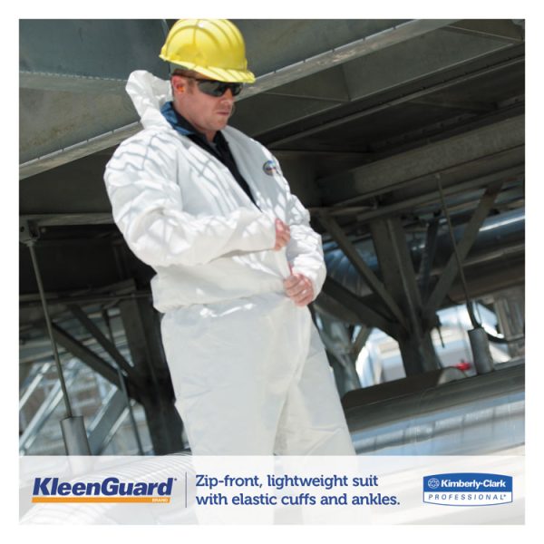 A35 Liquid And Particle Protection Coveralls, Zipper Front, Hooded, Elastic Wrists And Ankles, Large, White, 25/carton - Image 5