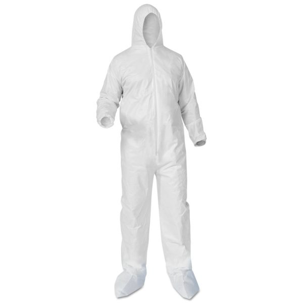 A35 Liquid And Particle Protection Coveralls, Zipper Front, Hood/boots, Elastic Wrists/ankles, Large, White, 25/carton