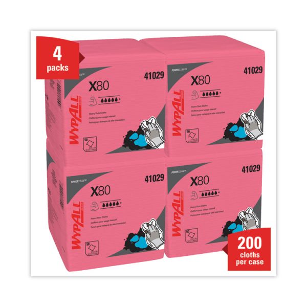 Power Clean X80 Heavy Duty Cloths,, 12.5 x 12, Red, 50/Box, 4 Boxes/Carton - Image 2