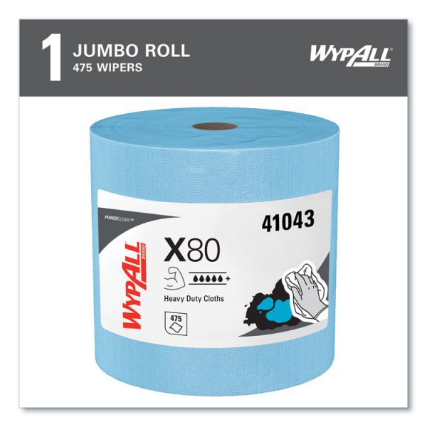 Power Clean X80 Heavy Duty Cloths, Jumbo Roll, 12.4 x 12.2, Blue, 475/Roll - Image 2