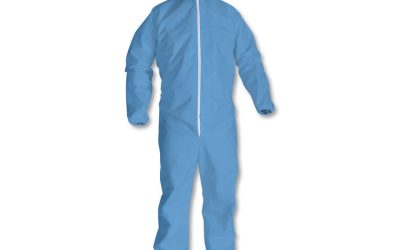 A65 Zipper Front Hood and Boot Flame-Resistant Coveralls, Elastic Wrist and Ankles, X-Large, Blue, 25/Carton