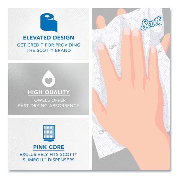 Slimroll Towels, 1-Ply, 8" x 580 ft, White/Pink Core, Traditional Business, 6 Rolls/Carton - Image 9