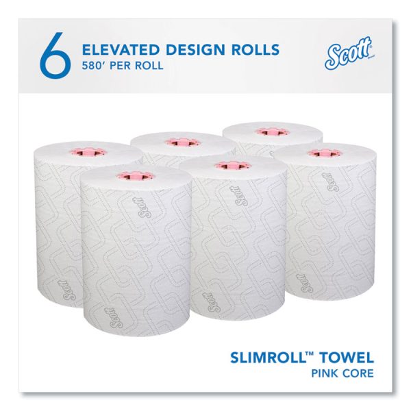 Slimroll Towels, 1-Ply, 8" x 580 ft, White/Pink Core, Traditional Business, 6 Rolls/Carton - Image 2