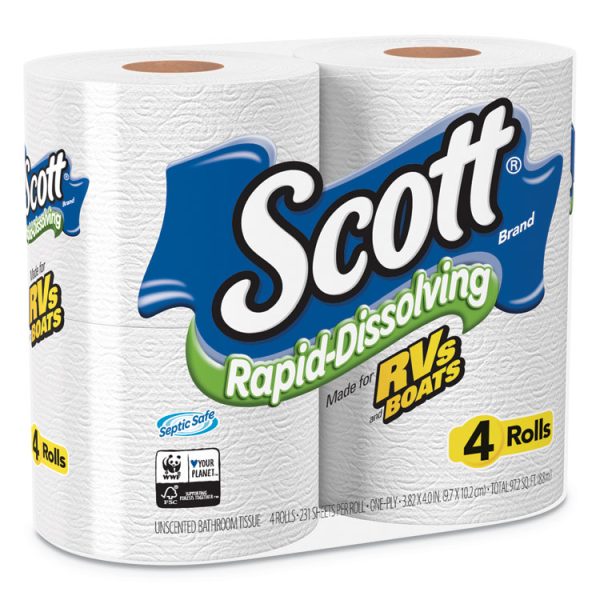 Rapid-Dissolving Toilet Paper, Bath Tissue, Septic Safe, 1-Ply, White, 231 Sheets/roll, 4/rolls/pack, 12 Packs/carton - Image 2