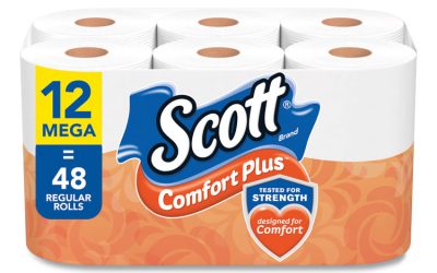 ComfortPlus Toilet Paper, Mega Roll, Septic Safe, 1-Ply, White, 425 Sheets/Roll, 12 Rolls/Pack