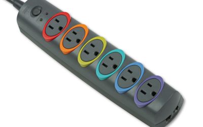 SmartSockets Color-Coded Strip Surge Protector, 6 AC Outlets, 8 ft Cord, 1,260 J, Black