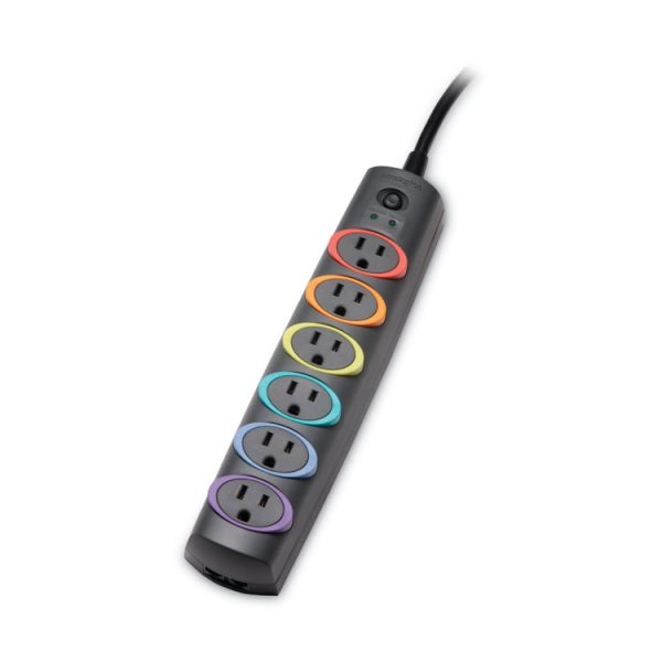 SmartSockets Color-Coded Strip Surge Protector, 6 AC Outlets, 8 ft Cord, 1,260 J, Black - Image 4