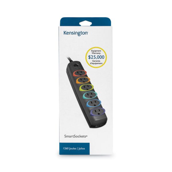 SmartSockets Color-Coded Strip Surge Protector, 6 AC Outlets, 8 ft Cord, 1,260 J, Black - Image 2