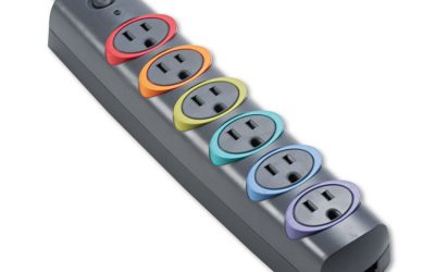 SmartSockets Color-Coded Strip Surge Protector, 6 AC Outlets, 6 ft Cord, 670 J, Black