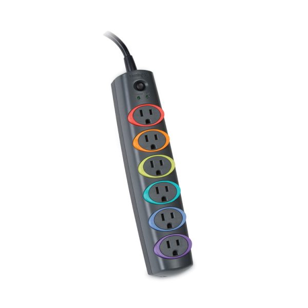 SmartSockets Color-Coded Strip Surge Protector, 6 AC Outlets, 6 ft Cord, 670 J, Black - Image 2