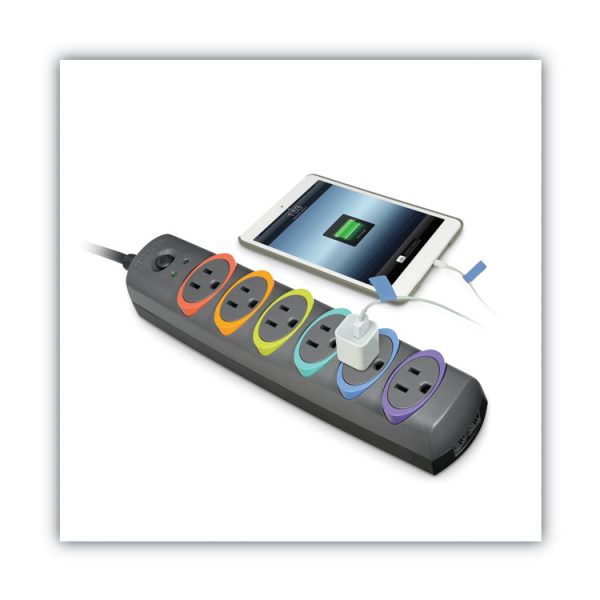 SmartSockets Color-Coded Strip Surge Protector, 6 AC Outlets, 6 ft Cord, 670 J, Black - Image 5