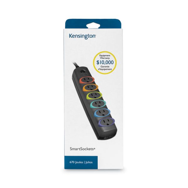 SmartSockets Color-Coded Strip Surge Protector, 6 AC Outlets, 6 ft Cord, 670 J, Black - Image 3