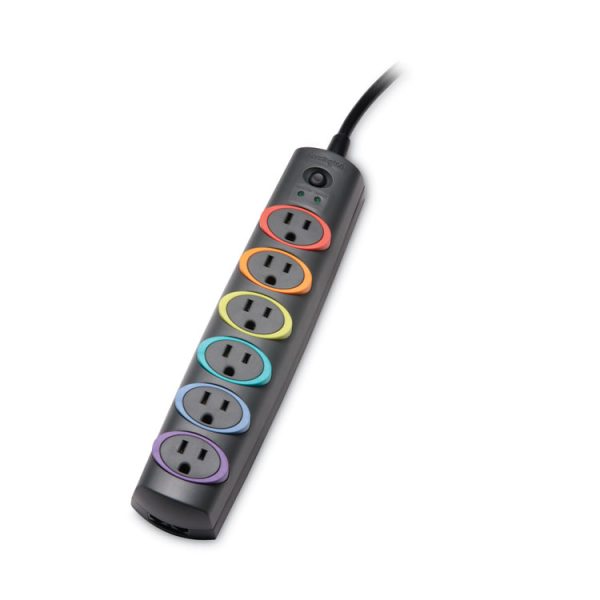 SmartSockets Color-Coded Strip Surge Protector, 6 AC Outlets, 6 ft Cord, 670 J, Black - Image 6