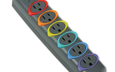 SmartSockets Color-Coded Strip Surge Protector, 6 AC Outlets, 7 ft Cord, 945 J, Black