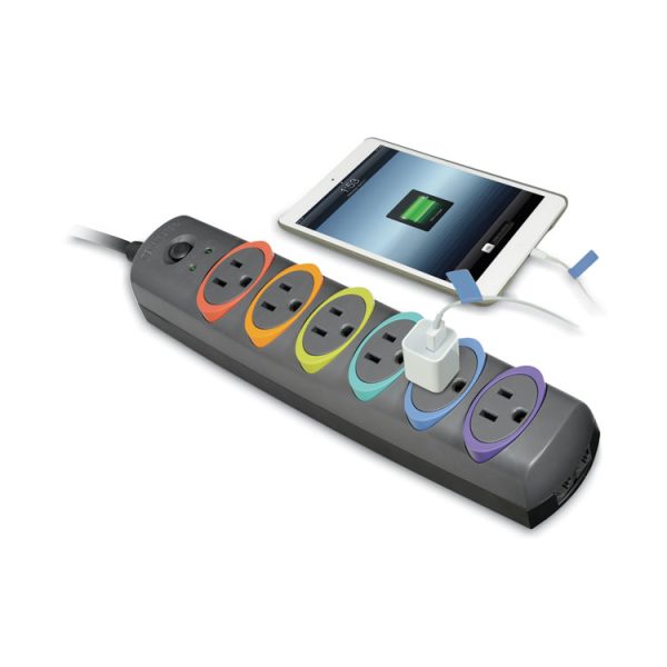 SmartSockets Color-Coded Strip Surge Protector, 6 AC Outlets, 7 ft Cord, 945 J, Black - Image 3