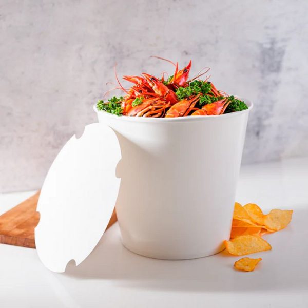 Food Bucket with Lid, 170 oz, 8.9" Dia x 8.36"h, White, Paper, 150/Carton - Image 3