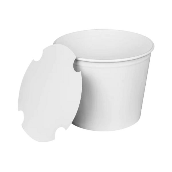 Food Bucket with Lid, 85 oz, 7.36" Dai x 6"h, White, Paper, 180/Carton