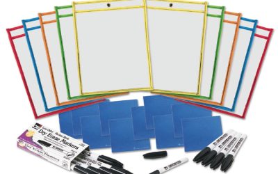 Dry Erase Pocket Class Pack, 10.5  x 1.5, Assorted Primary Colors, 10/Pack