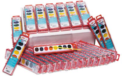 Charles Leonard Watercolor Paint Pan Kit Class Pack, 8 Assorted Colors, 1 Oz Palette Tray, 36 Kits/box