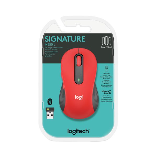 Signature M650 Wireless Mouse, Large, 2.4 GHz Frequency, 33 ft Wireless Range, Right Hand Use, Red - Image 2