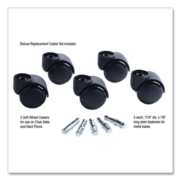 Deluxe Futura Casters, Flush Mount, Grip Ring Type B and Type K Stems, 2.19" Soft Polyurethane Wheel, Matte Black, 5/Set - Image 2