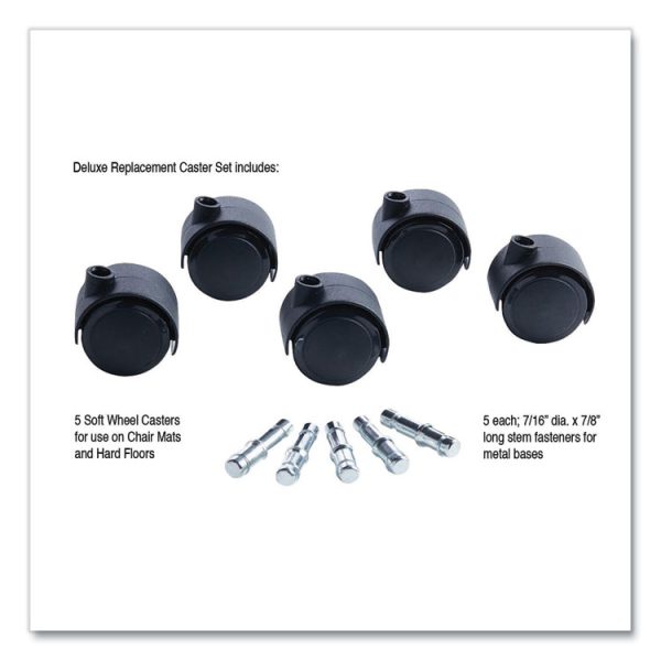 Deluxe Duet Casters, Grip Ring Type B and Type K Stems, 2" Soft Polyurethane Wheel, Matte Black, 5/Set - Image 2