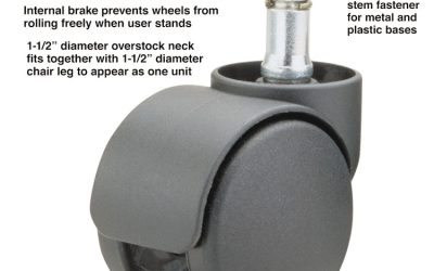 Safety Casters, Oversized Neck, Grip Ring Type B Stem, 2″ Soft Polyurethane Wheel, Matte Black, 5/Set